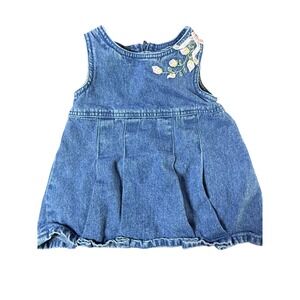 Vintage Faded Glory Denim Dress Floral Applique Sleeveless Infant 18 Months Boho